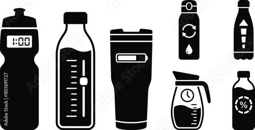 Water Bottle Icons for Hydration Tracking Application
