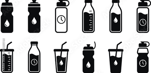 Water Bottle Icons for Hydration Tracking Application