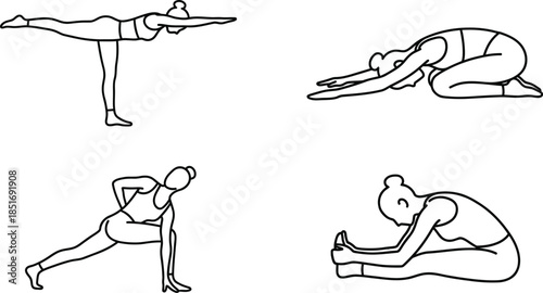 Yoga Poses Minimalist Line Art Vector Set
