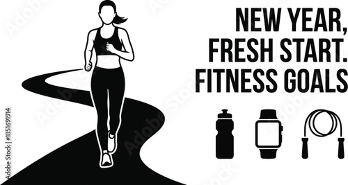 New Year fitness resolution banner with healthy lifestyle goals