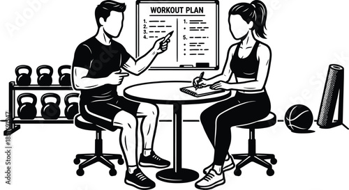Personal Trainer Consultation Vector Illustration for Fitness Coaching