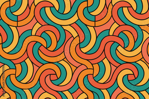 Retro concentric swirl pattern in vintage seventies color palette