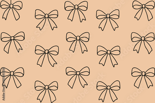 Elegant minimalist black bow tie pattern on peach background