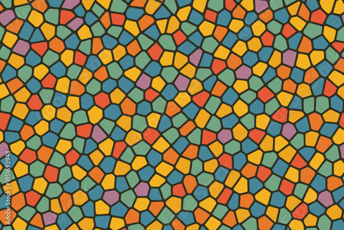 Colorful stained glass mosaic pattern with irregular geometric shapes