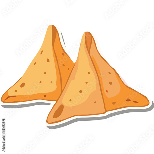 Vector Illustration of Two Golden Samosas on a White Background