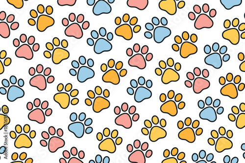 Pastel animal paw print seamless pattern for pet lovers