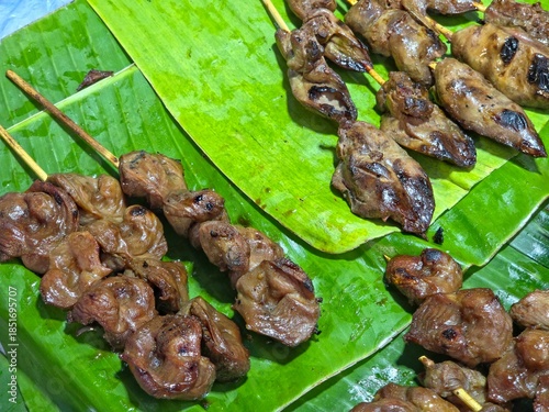 Photography Grilled chicken offal (liver) skewers, a popular street food dish in many parts of the world, including Southeast Asia