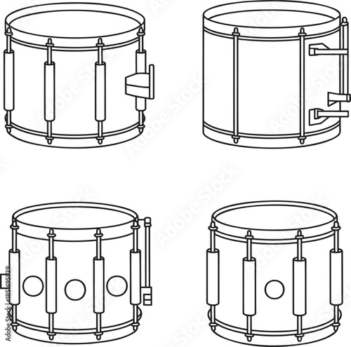 Set of Snare drum Outline vector illustration isolated On Transparent Background