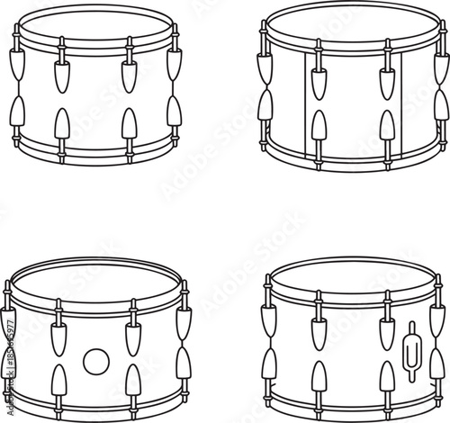 Set of Snare drum Outline vector illustration isolated On Transparent Background