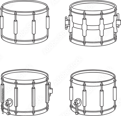 Set of Snare drum Outline vector illustration isolated On Transparent Background