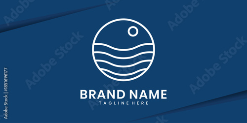 Minimalist ocean wave logo with circular outline