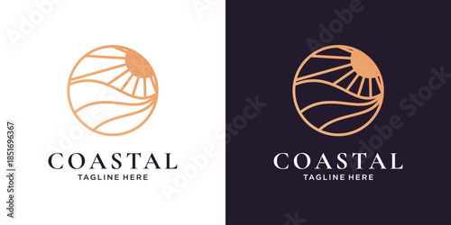 Elegant coastal logo, sun over the waves