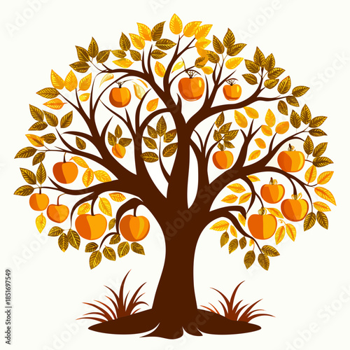 Autumn Apple Tree Illustration with Ripe Fruits