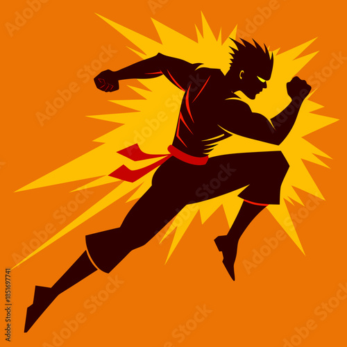 Dynamic Running Man Silhouette Illustration on Orange Background