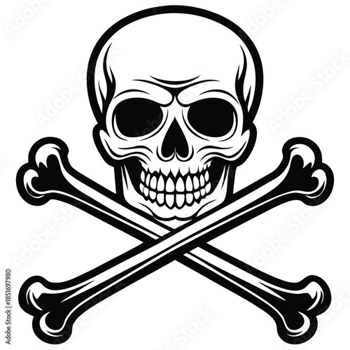 Skull with crossbones silhouette classic vector design on white background