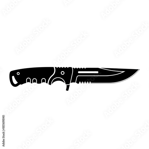 Black pocket knife with white outline on a