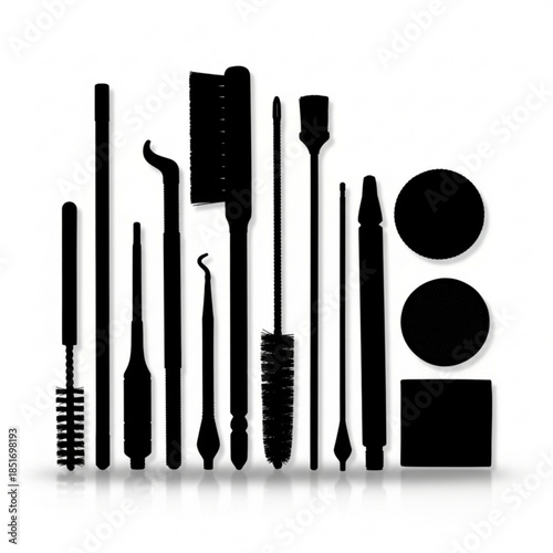 Collection of various makeup brushes and tools for beauty and cosmetics