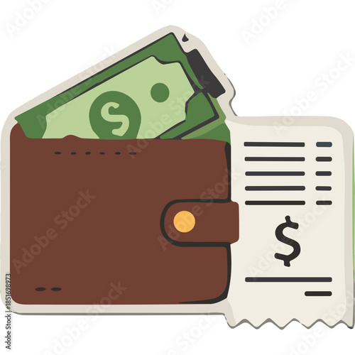 Wallet with Cash and Receipt Icon - Financial Transaction Graphic