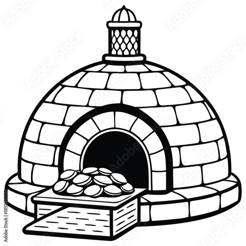 Traditional stone oven vector illustration on white background