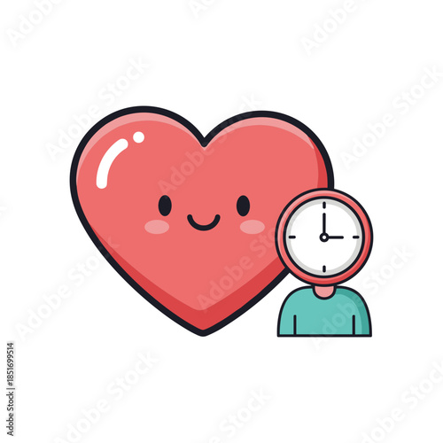 Cute Heart Character with Clock Companion Illustration