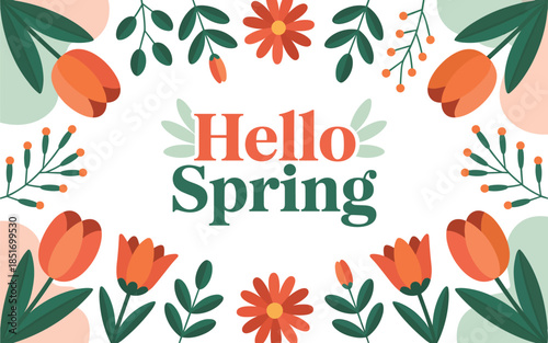 Vibrant Spring Florals and Foliage in a Colorful Greeting Card Design