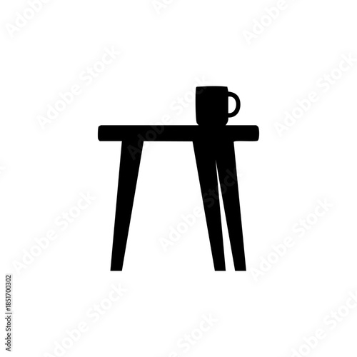 Minimalist black table icon with a coffee mug, vector illustration