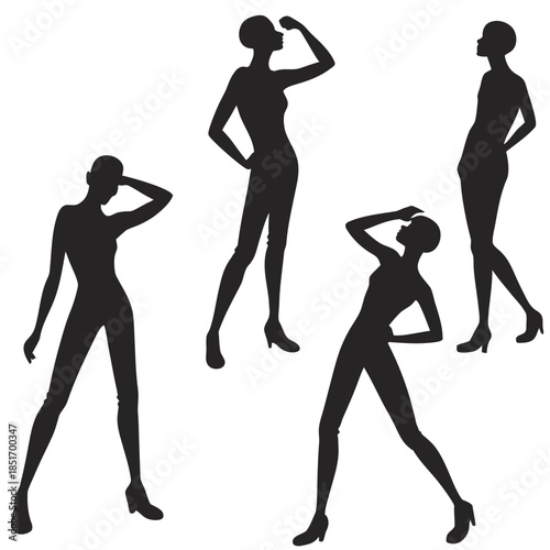 Silhouettes of women in various poses
