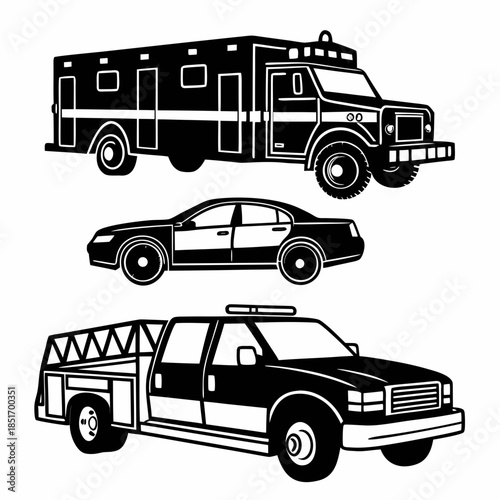 Emergency vehicles silhouettes