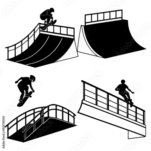 Skateboarders performing tricks