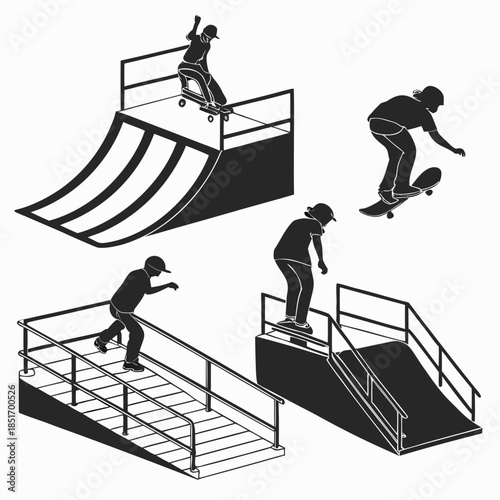 Skateboarders performing tricks