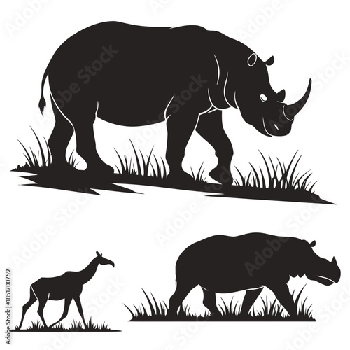 Silhouettes of african wildlife