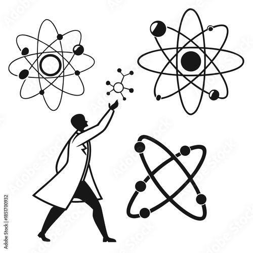 Scientist with atomic models
