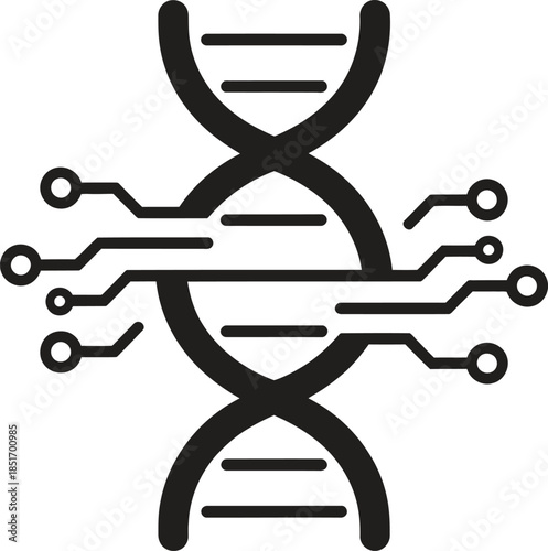 DNA circuit silhouette vector, genetic technology icon, biotechnology digital symbol isolated on white background