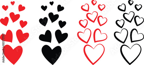 Collection of heart illustrations,Hand drawn hearts.Vector symbol icon set red, couple