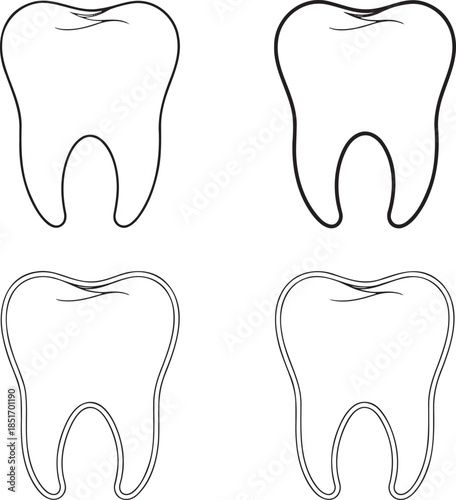 Set of Teeth bags Outline vector illustration isolated On Transparent Background
