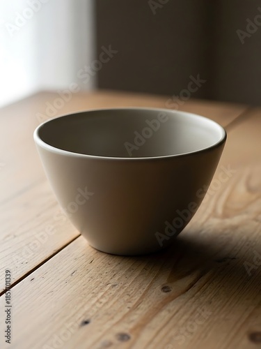 Minimalist ceramic bowl resting gracefully on a rustic wooden surface
