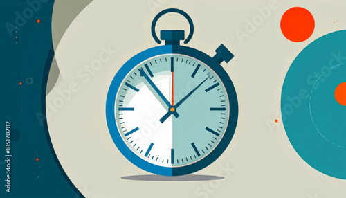 Stylized stopwatch illustration with blue frame and orange accents on a muted background