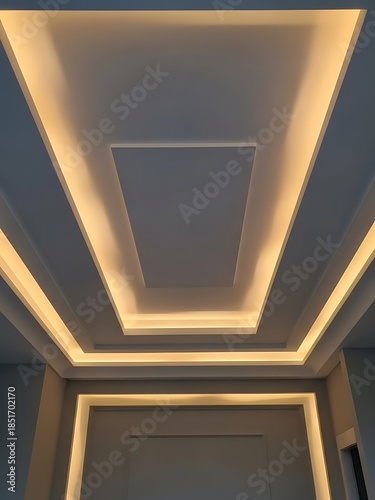 Modern ceiling design with recessed lighting and geometric shapes concept