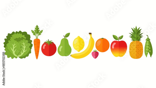 Collection of Fresh Fruits and Vegetables on White Background