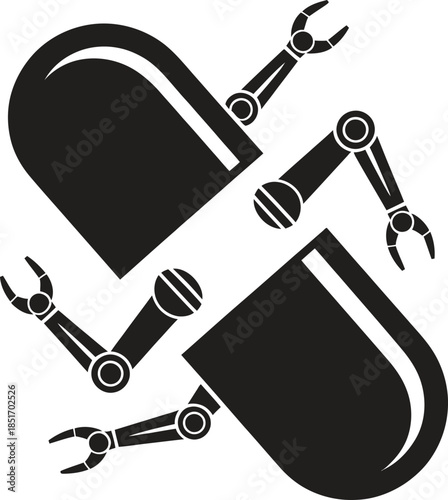 Robotic capsule silhouette vector, medical technology pill icon, automation healthcare symbol isolated on white background