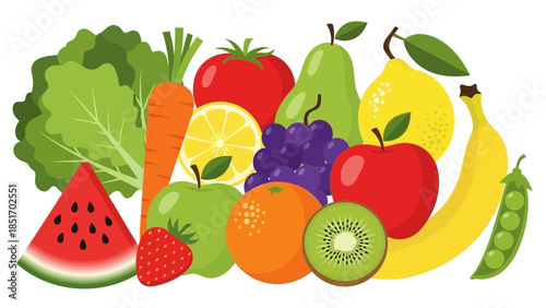 A vibrant assortment of fresh fruits and vegetables, showcasing a healthy and colorful selection of nature's bounty