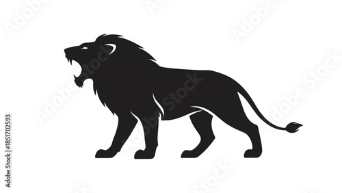 Powerful silhouette of a roaring lion, representing strength, courage, and leadership, set against a white background