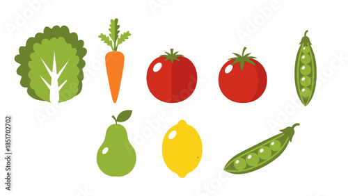 Collection of fresh and healthy vegetables and fruits for a balanced diet