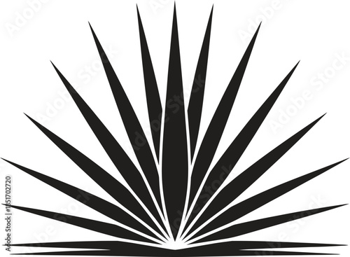 Abstract sunburst silhouette vector, agave sunrise shape icon, nature energy symbol isolated on white background