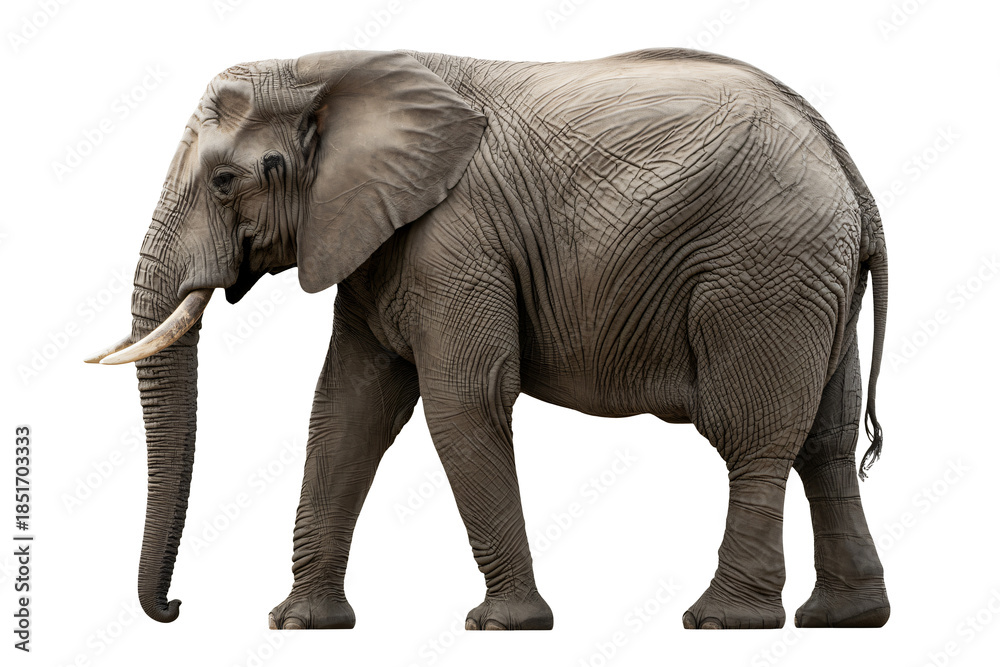 Fototapeta premium Majestic elephant standing alone on white background