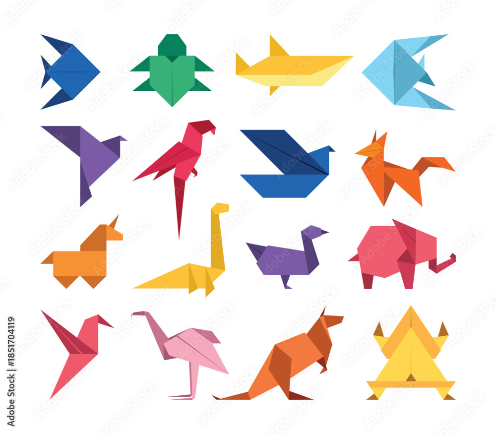 Fototapeta premium Origami paper animals asian creative art
