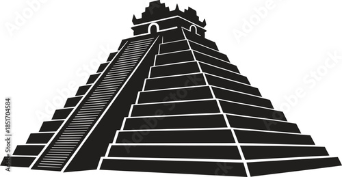 Ancient pyramid silhouette vector, mayan aztec temple icon, historic stepped pyramid symbol isolated on white background
