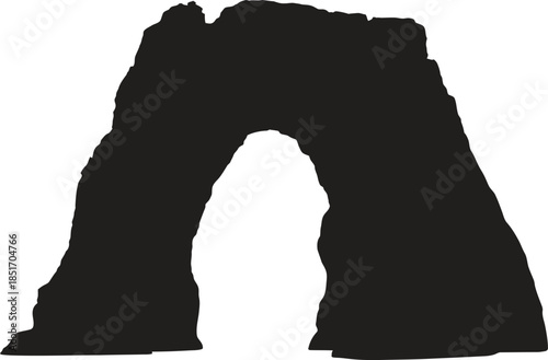 Natural rock arch silhouette vector, stone cave formation icon, mountain rock arch shape isolated on white background