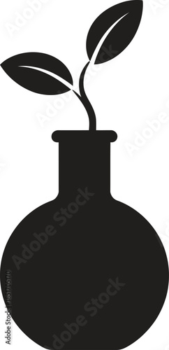 Plant laboratory flask silhouette vector, eco science plant bottle icon, botanical experiment symbol isolated on white background