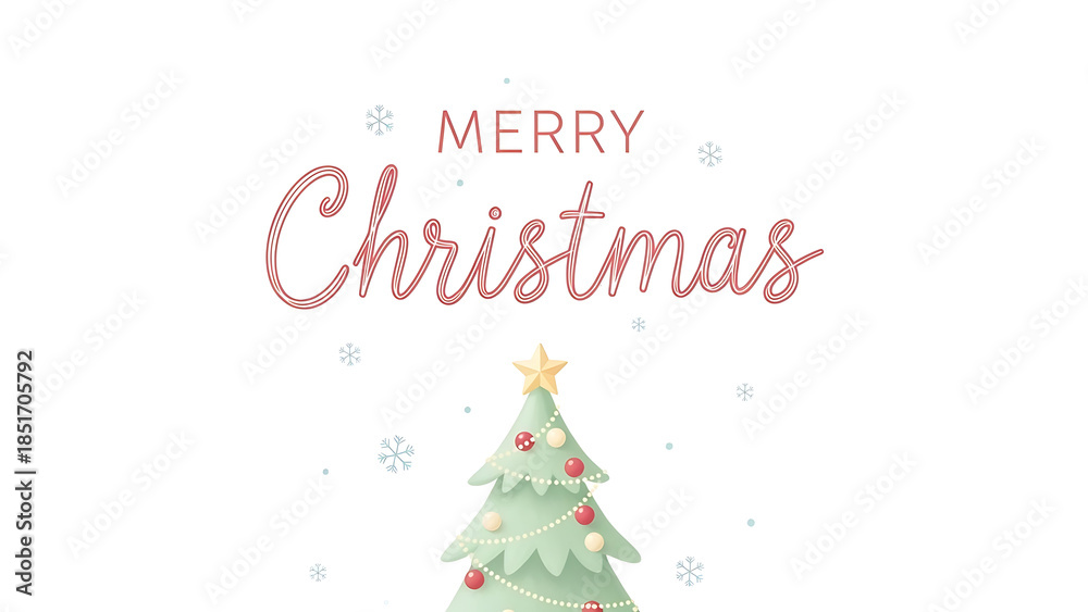 Fototapeta premium Festive Christmas Greeting with Decorated Tree and Snowflakes